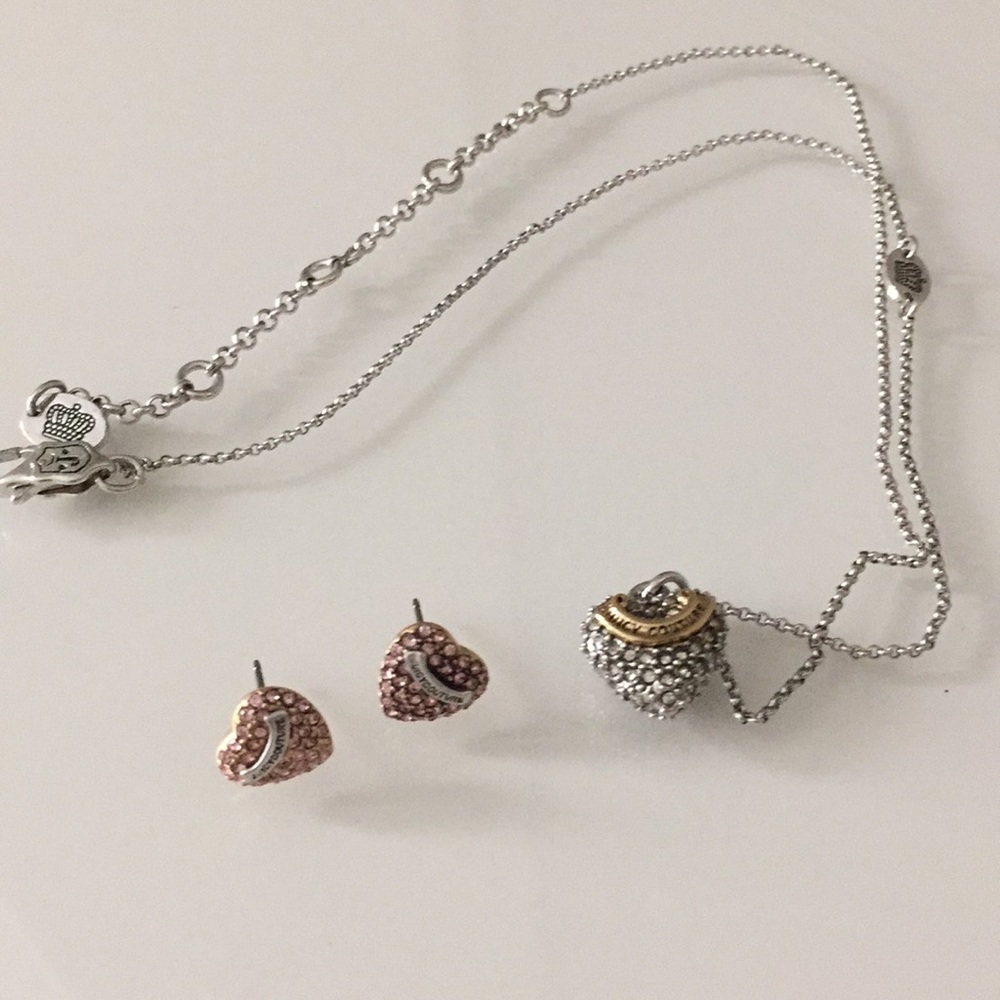 Juicy Couture Silver Necklace with Pink Earrings